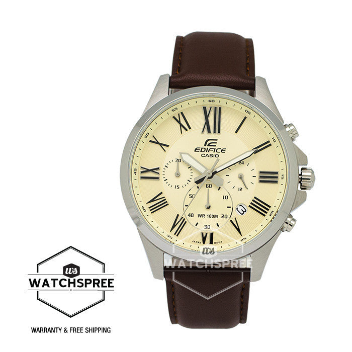 Casio Edifice Chronograph Brown Leather Strap Watch EFV500L-7A Watchspree