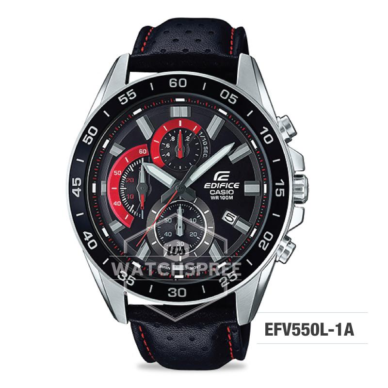 Casio Edifice Standard Chronograph Black Leather Strap Watch EFV550L-1A EFV-550L-1A Watchspree