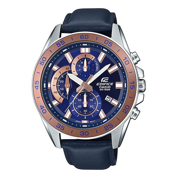Casio Edifice Standard Chronograph Dark Blue Leather Strap Watch EFV550L-2A EFV-550L-2A Watchspree