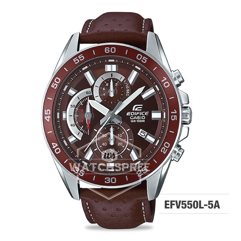 Casio Edifice Standard Chronograph Dark Brown Leather Strap Watch EFV550L-5A EFV-550L-5A Watchspree