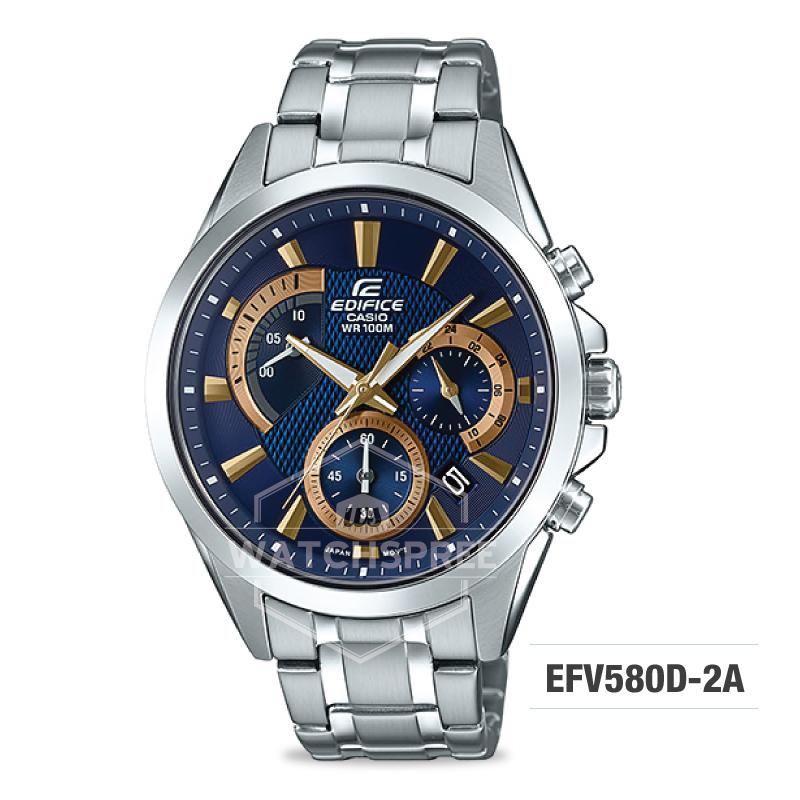 Casio Edifice Standard Chronograph Silver Stainless Band Watch EFV580D-2A EFV-580D-2A Watchspree