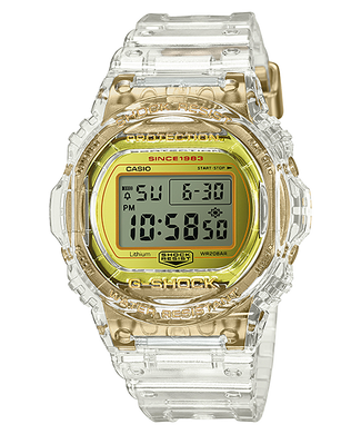 Casio G-Shock 35th Anniversary Glacier Gold Series Clear Semi-Transparent Resin Band Watch DW5735E-7D DW-5735E-7D DW-5735E-7 Watchspree