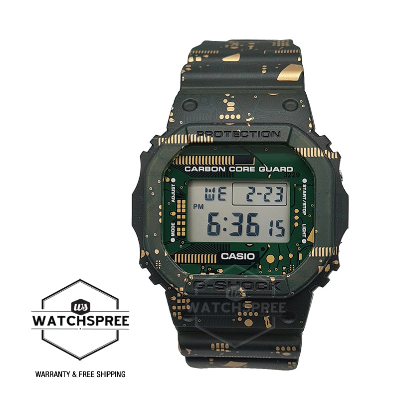 Casio G-Shock 5600 Carbon Core Guard Structure Lineup Circuit Board Print Matte Semitransparent Dark Green Resin Band Watch DWE5600CC-3D DWE-5600CC-3D DWE-5600CC-3 Watchspree
