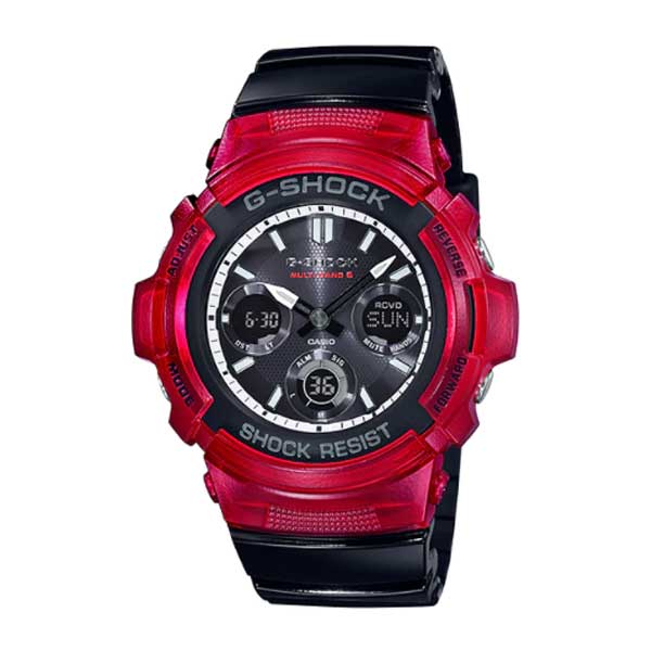Casio G-Shock Analog-Digital Tough Solar MULTIBAND6 Black Resin Band Watch AWGM100SRB-4A AWG-M100SRB-4A Watchspree