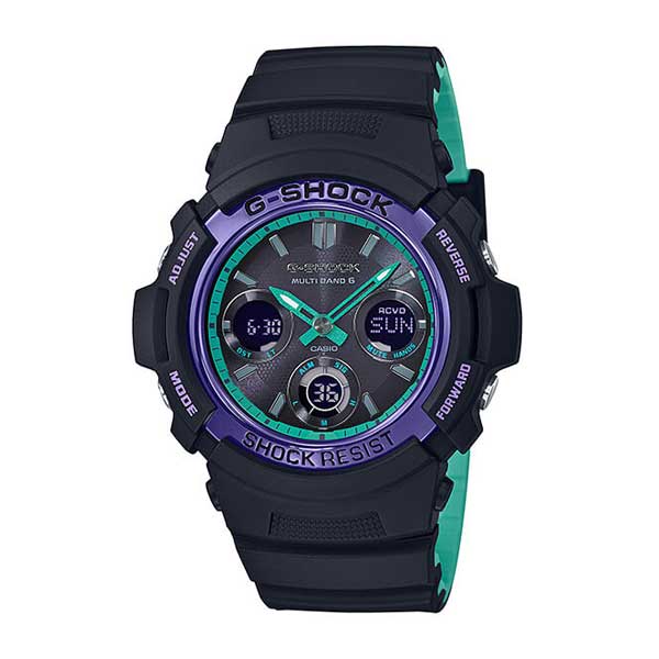 Casio G-Shock Analog-Digital Tough Solar MULTIBAND6 Black and Mint Resin Band Watch AWGM100SBL-1A AWG-M100SBL-1A Watchspree