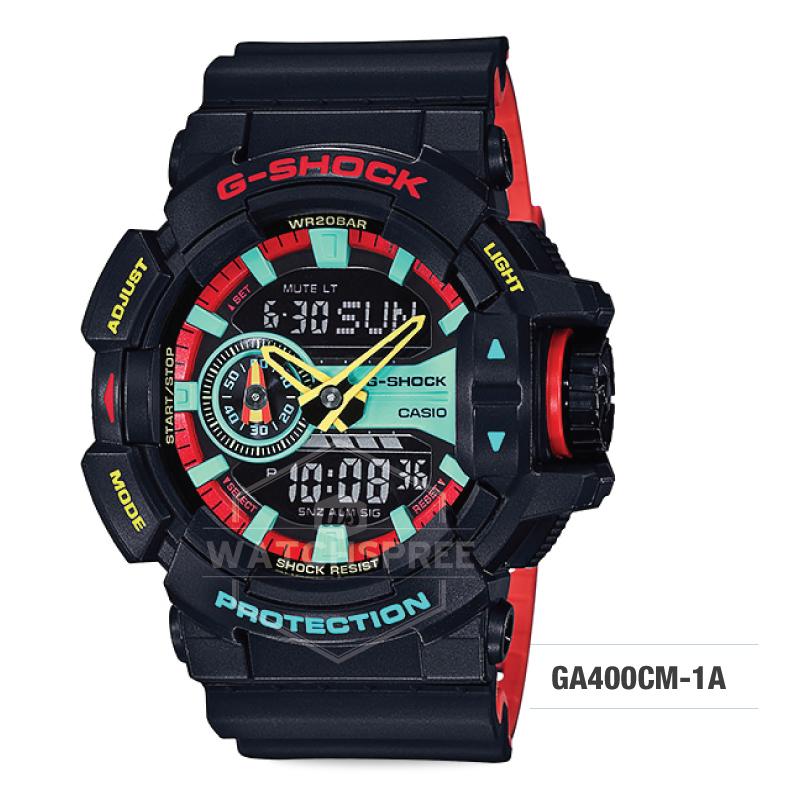 Casio G-Shock Breezy Rasta Color Black Resin Band Watch GA400CM-1A GA-400CM-1A Watchspree