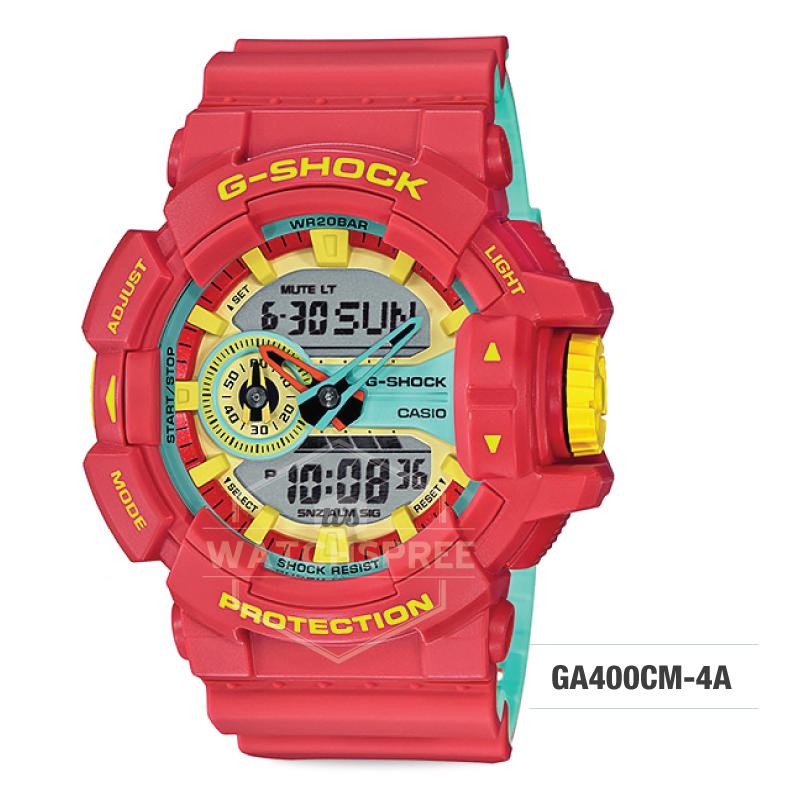 Casio G-Shock Breezy Rasta Color Red Orange Resin Band Watch GA400CM-4A GA-400CM-4A Watchspree