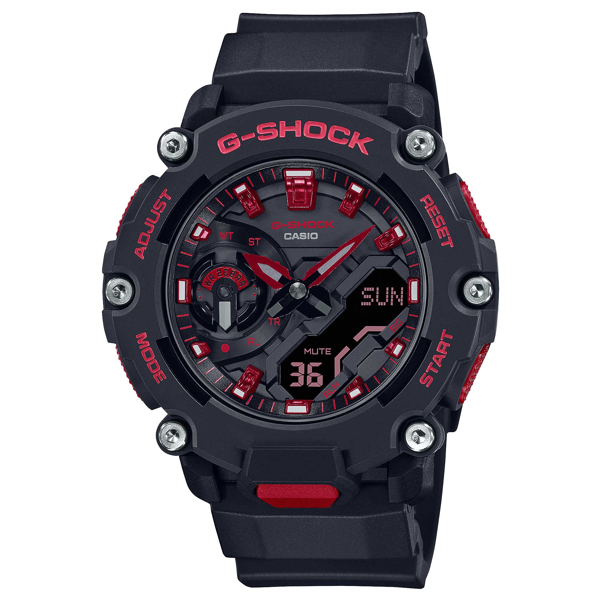 Casio G-Shock Carbon Core Guard Structure Black and Fiery Red Series Black Resin Band Watch GA2200BNR-1A GA-2200BNR-1A Watchspree