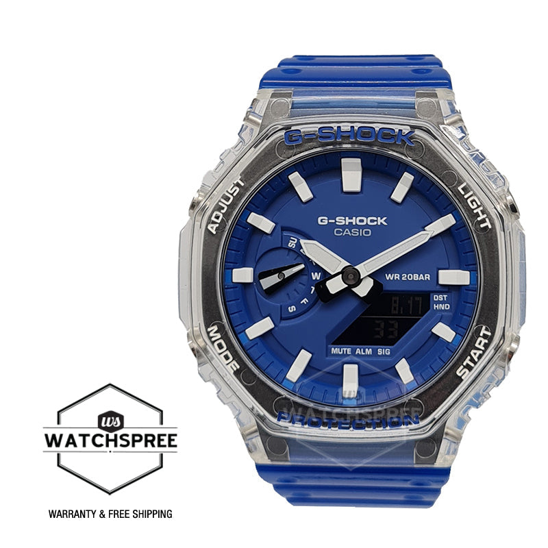 Casio G-Shock Carbon Core Guard Structure HIDDEN COAST Theme Blue Semi Transparent Resin Band Watch GA2100HC-2A GA-2100HC-2A Watchspree