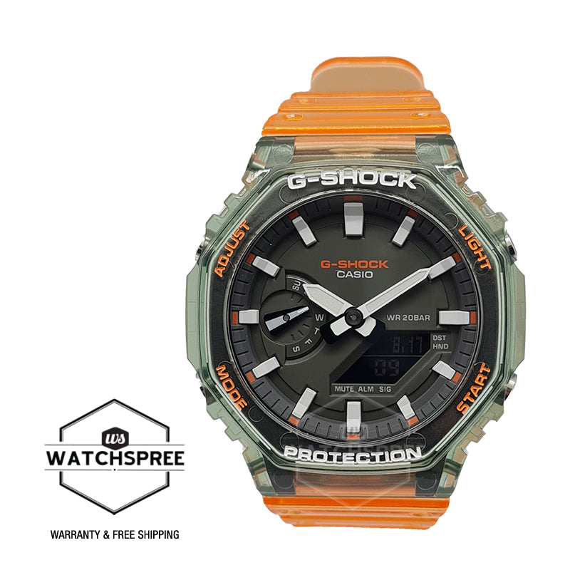 Casio G-Shock Carbon Core Guard Structure HIDDEN COAST Theme Orange Semi Transparent Resin Band Watch GA2100HC-4A GA-2100HC-4A Watchspree