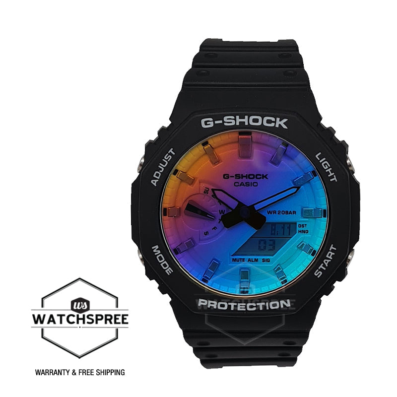Casio G-Shock Carbon Core Guard Structure Iridescent Colour Dial Black Resin Band Watch GA2100SR-1A GA-2100SR-1A Watchspree