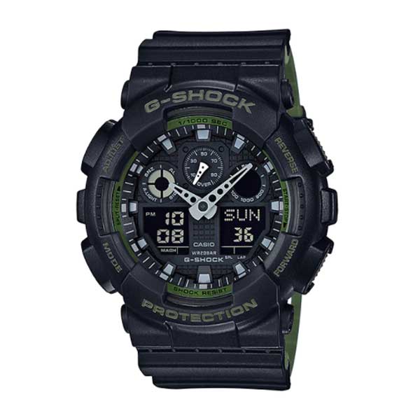 Casio G-Shock Extra Large Military Colour Series Black and Green Resin Band Watch GA100L-1A GA-100L-1A Watchspree