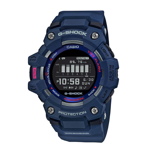 Casio G-Shock G-SQUAD Bluetooth‚Äö√†√∂‚àö√°¬¨¬®‚àö√ú Blue Resin Band Watch GBD100-2D GBD-100-2 Watchspree