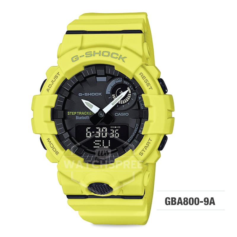 Casio G-Shock G-SQUAD Bluetooth‚Äö√†√∂‚àö√°¬¨¬®‚àö√ú Urban Sports Themed Yellow Resin Band Watch GBA800-9A GBA-800-9A Watchspree