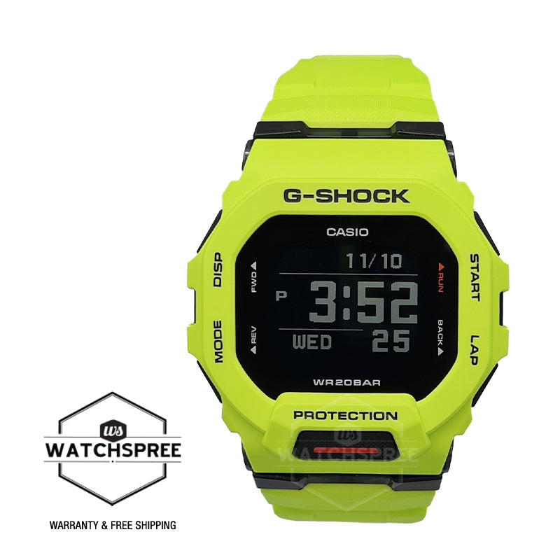 Casio G-Shock G-SQUAD Bluetooth Lime Green Resin Band Watch GBD200-9D GBD-200-9D GBD-200-9 Watchspree