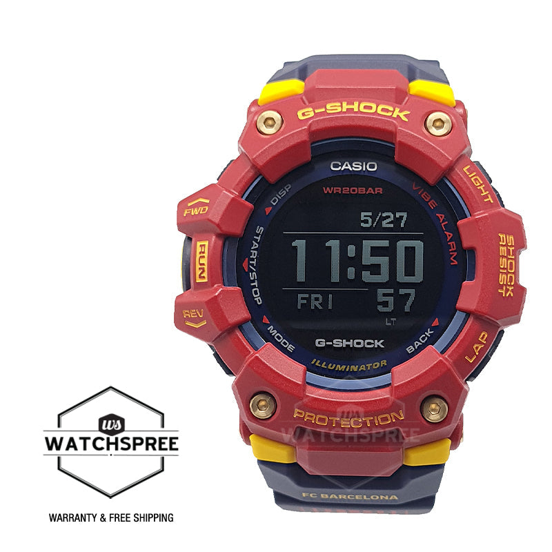 Casio G-Shock G-SQUAD Bluetooth¬¨¬®‚àö√ú Matchday FC Barcelona Collaboration Limited Model Blue and Garnet Resin Band Watch GBD100BAR-4D GBD-100BAR-4D GBD-100BAR-4 Watchspree