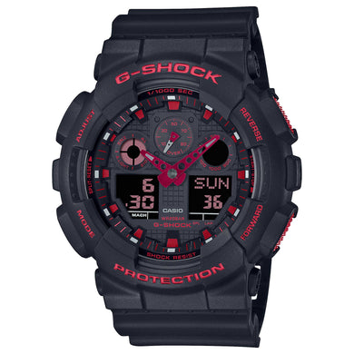 Casio G-Shock GA-100 Lineup Black and Fiery Red Series Black Resin Band Watch GA100BNR-1A GA-100BNR-1A Watchspree