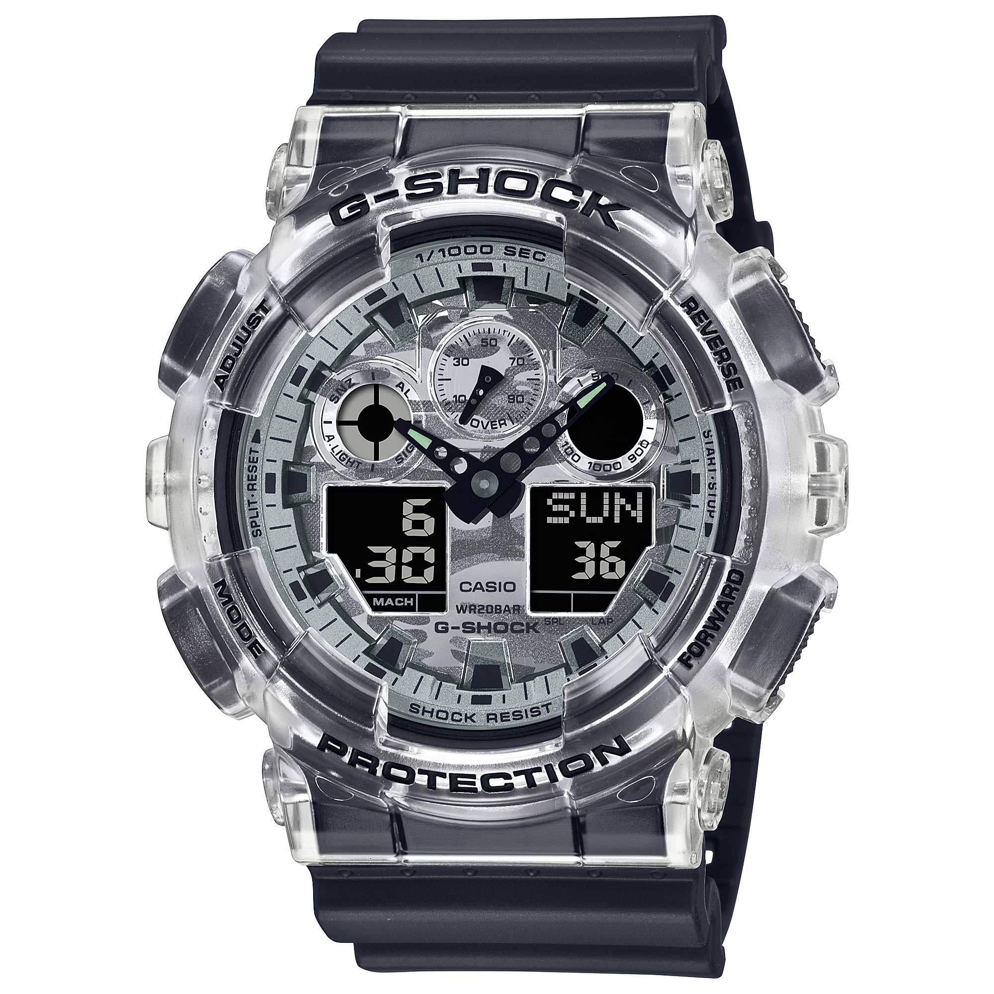 Casio G-Shock GA-100 Lineup Neo Utility Series Camouflage Dial Black Resin Band Watch GA100SKC-1A GA-100SKC-1A Watchspree