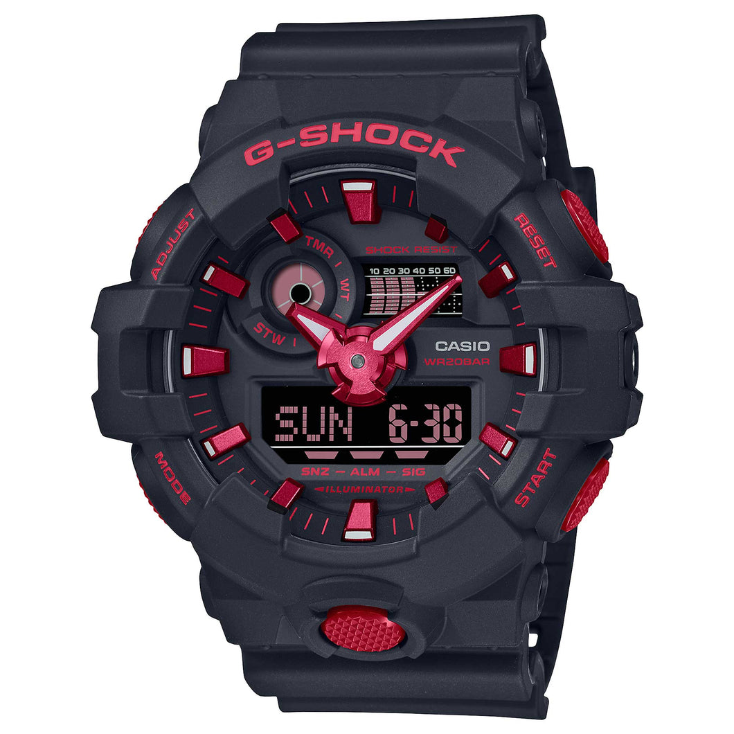 Casio G-Shock GA-700 Lineup Black and Fiery Red Series Black Resin Band Watch GA700BNR-1A GA-700BNR-1A Watchspree