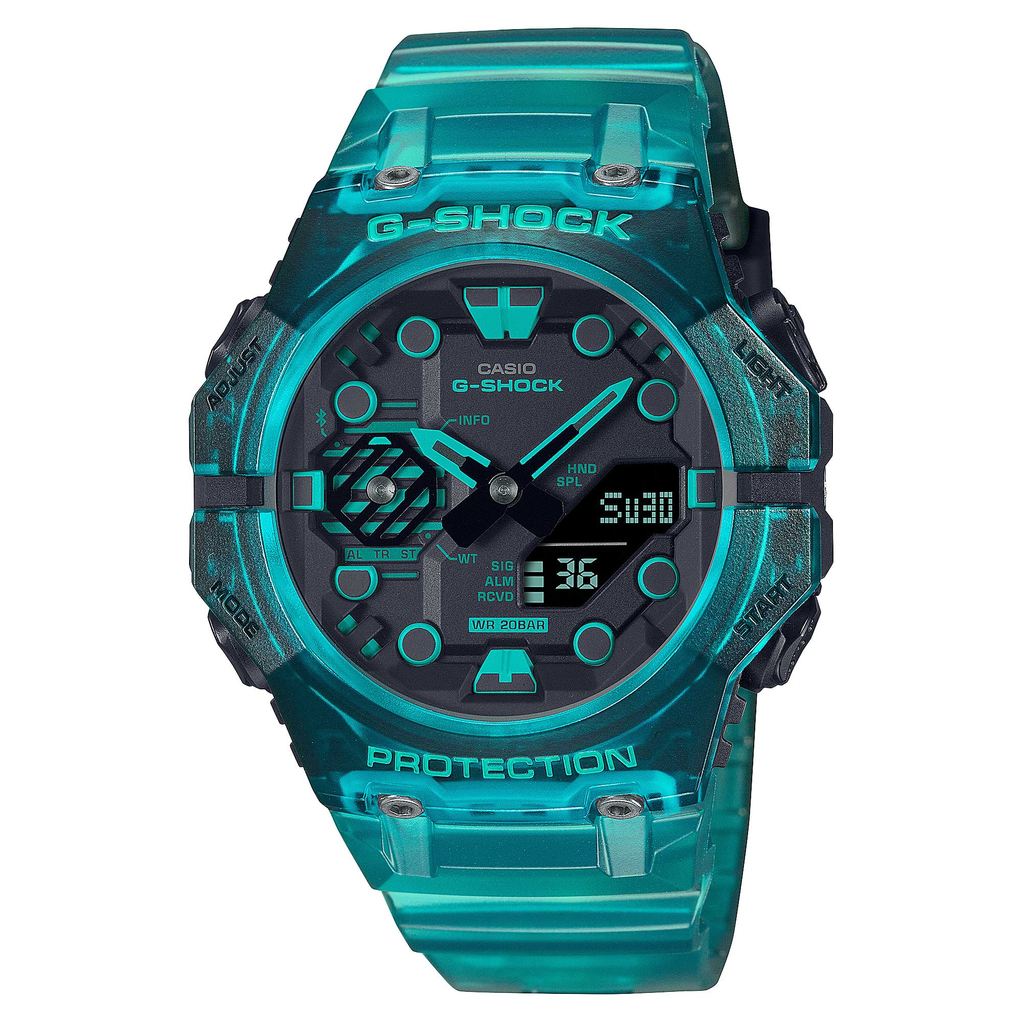 Casio G-Shock GA-B001 Lineup Carbon Core Guard Structure Bluetooth® Turquoise Blue Translucent Gradated Resin Band Watch GAB001G-2A GA-B001G-2A Watchspree