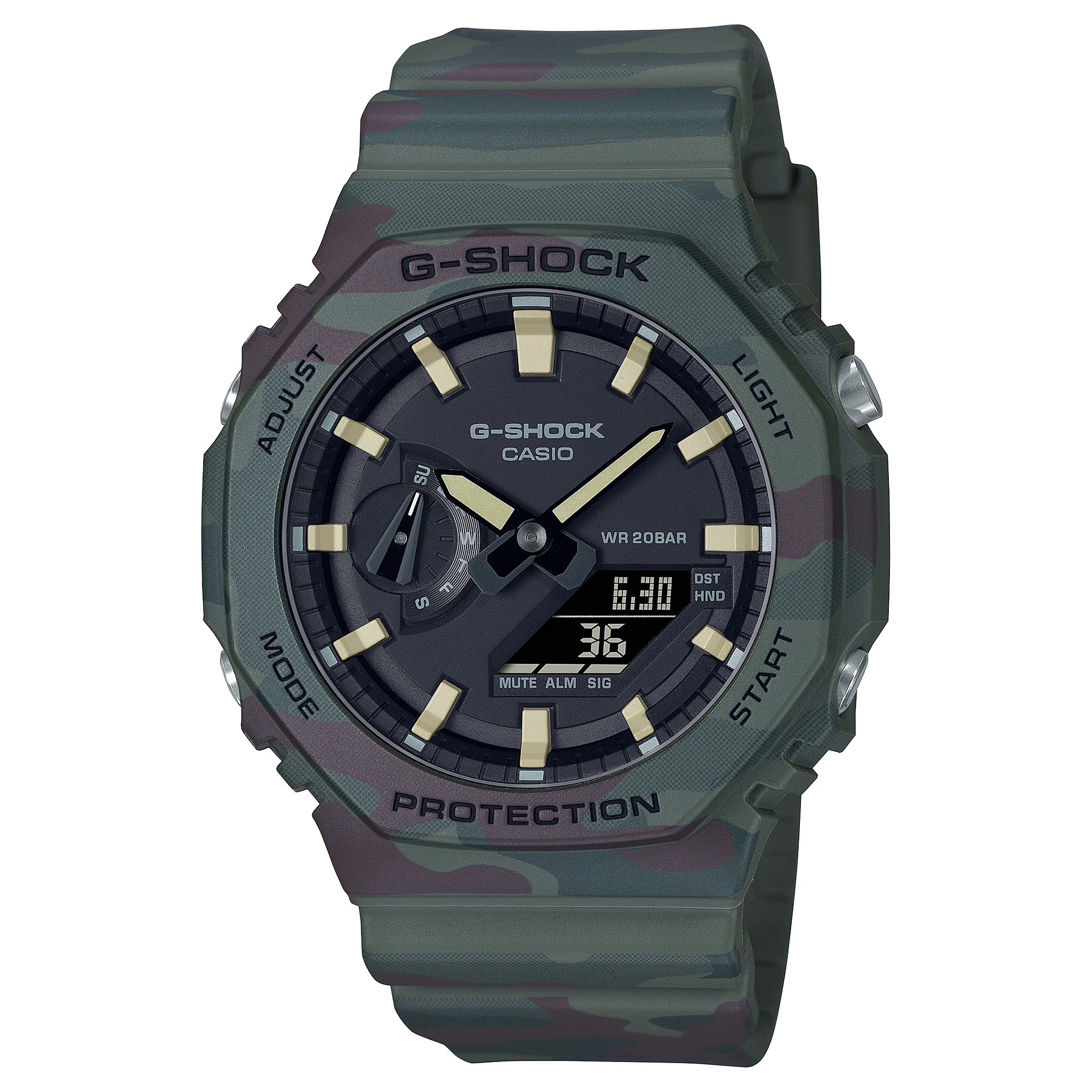 Casio G-Shock GAE-2100 Lineup Carbon Core Guard Structure Green Camouflage Resin Band Watch GAE2100WE-3A GAE-2100WE-3A Watchspree