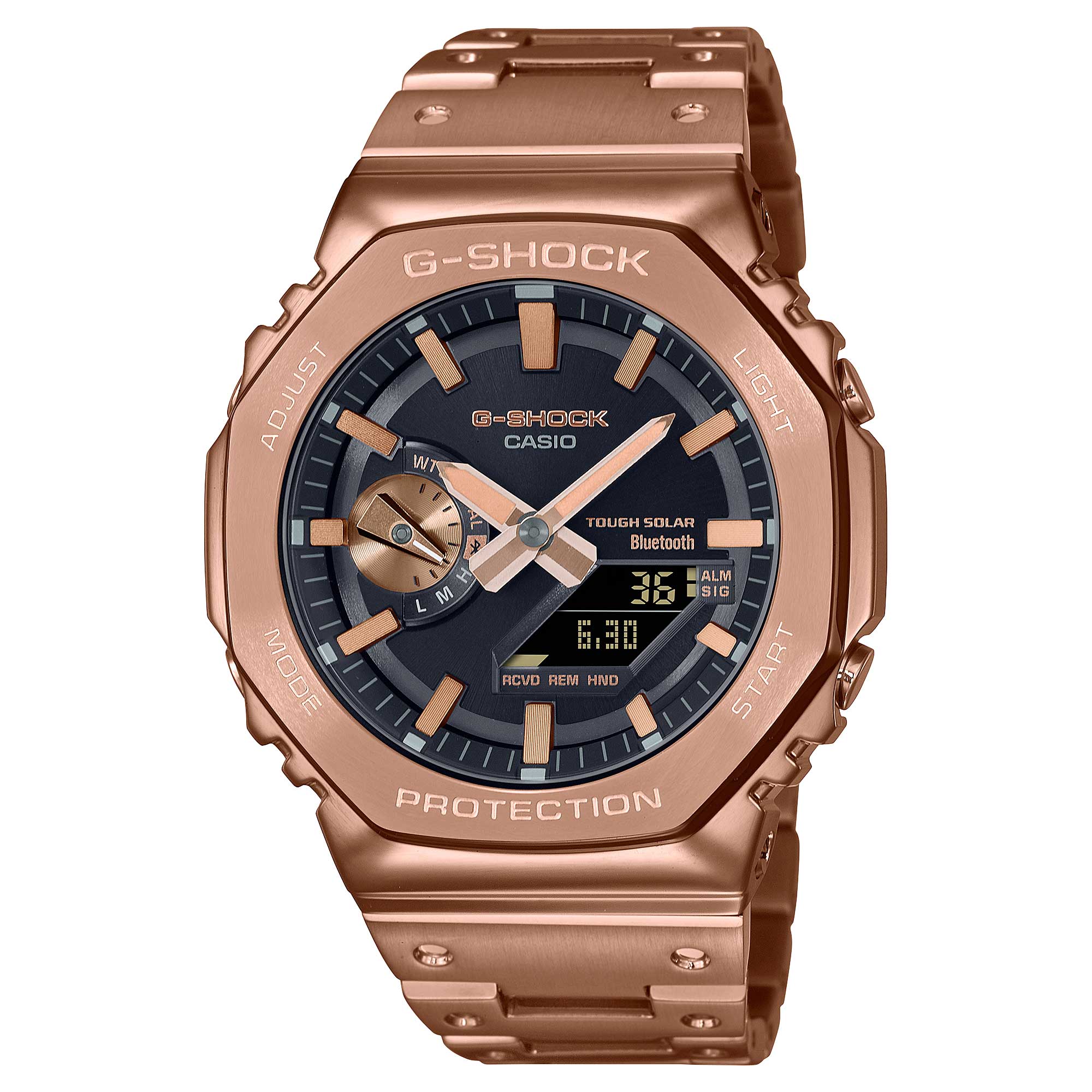 Casio G-Shock GM-B2100 Lineup Full Metal Case Bluetooth¨ Tough Solar Rose Gold Ion Plated Stainless Steel Band Watch GMB2100GD-5A GM-B2100GD-5A