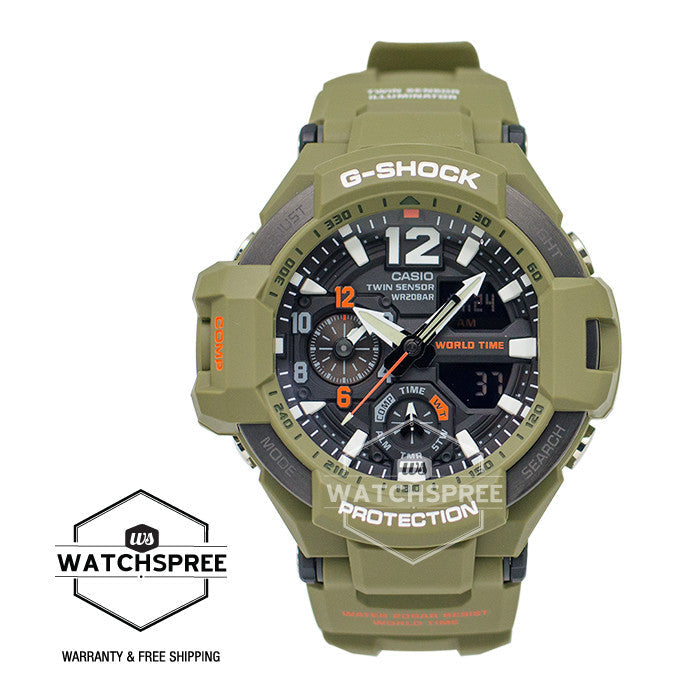 Casio G-Shock Master of G Gravitymaster Olive Drab Resin Strap Watch GA1100KH-3A Watchspree