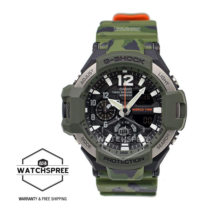 Casio G-Shock Master of G Gravitymaster Series Master in Olive Drab Camouflage Resin Band Watch GA1100SC-3A Watchspree