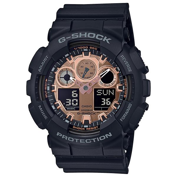 Casio G-Shock Metallic Accent Color Rose Gold Series Matte Black Resin Band Watch GA100MMC-1A GA-100MMC-1A Watchspree