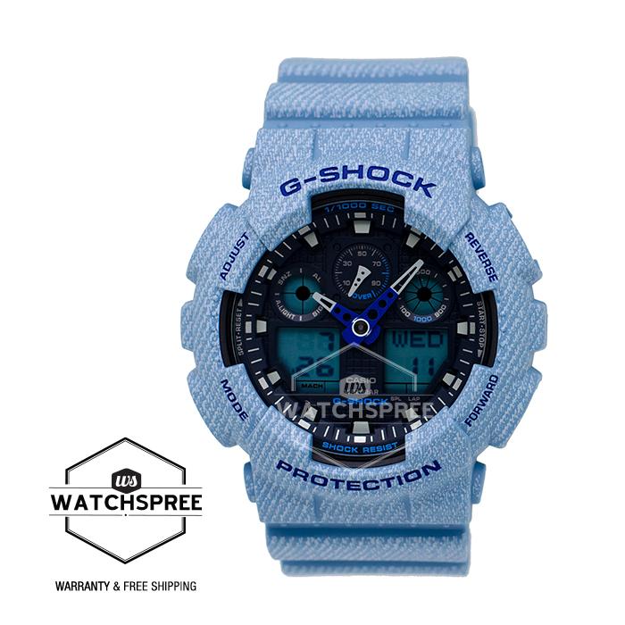 Casio G-Shock New DENIM‚Äö√†√∂¬¨¬¢‚Äö√Ñ√∂‚àö√°¬¨¬Æ‚Äö√Ñ√∂‚àö√´¬¨¬¢D COLOR Limited Model Light Blue Resin Band Watch GA100DE-2A Watchspree