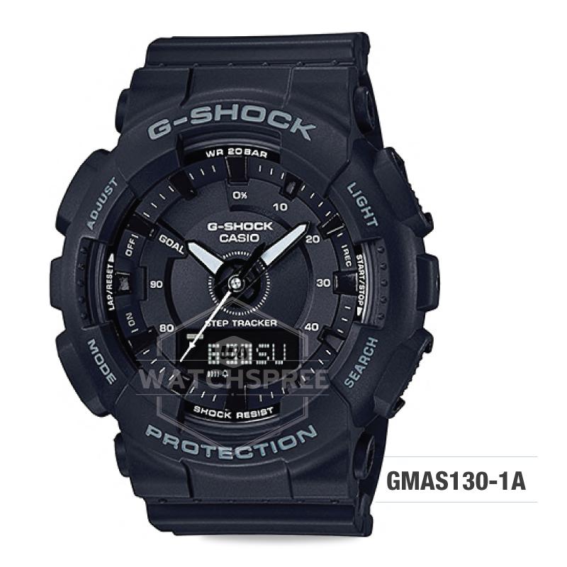 Casio G-Shock S Series For Women Step Tracker Black Resin Band Watch GMAS130-1A GMA-S130-1A Watchspree