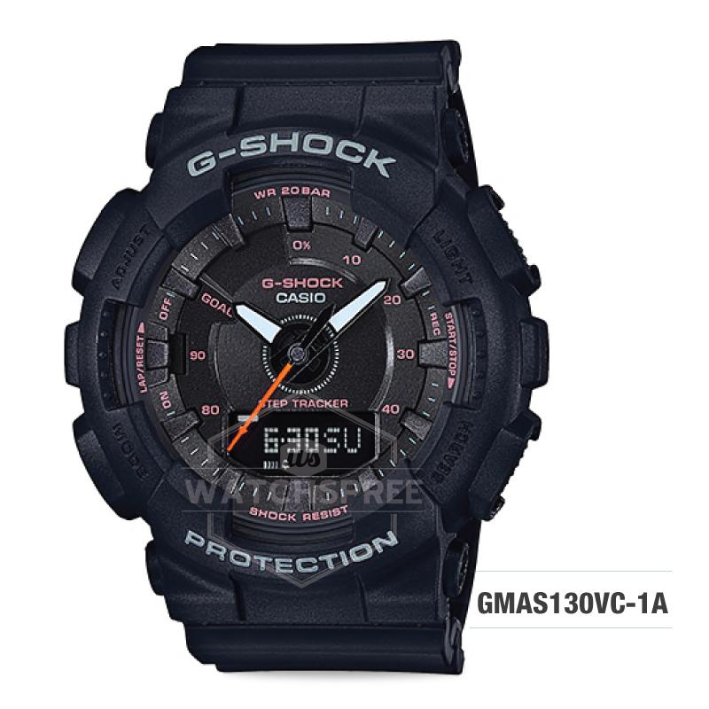 Casio G-Shock S Series Step Tracker Black Resin Band Watch GMAS130VC-1A GMA-S130VC-1A Watchspree