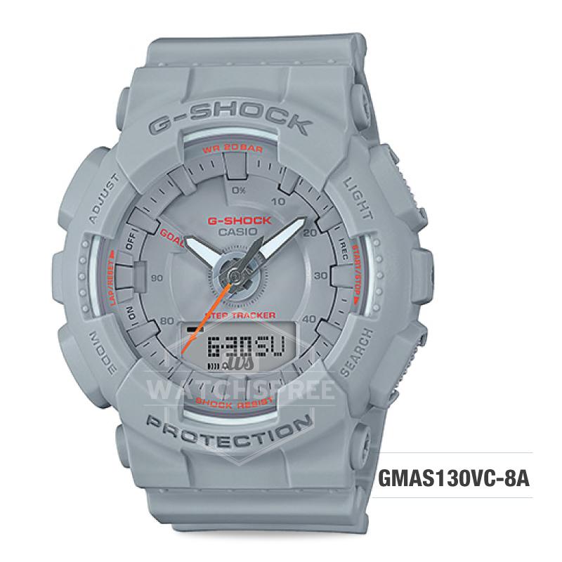 Casio G-Shock S Series Step Tracker Grey Resin Band Watch GMAS130VC-8A GMA-S130VC-8A Watchspree
