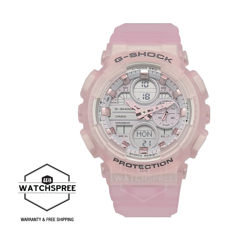 Casio G-Shock S Series for Ladies' GA-140 Lineup Pink Semi Transparent Resin Band Watch GMAS140NP-4A GMA-S140NP-4A Watchspree