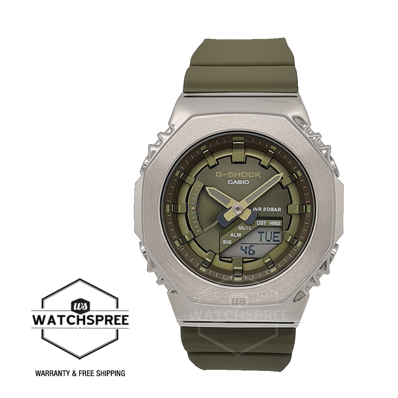 Casio G-Shock S Series for Ladies' Metal-Clad Octagonal Green Resin Band Watch GMS2100-3A GM-S2100-3A Watchspree