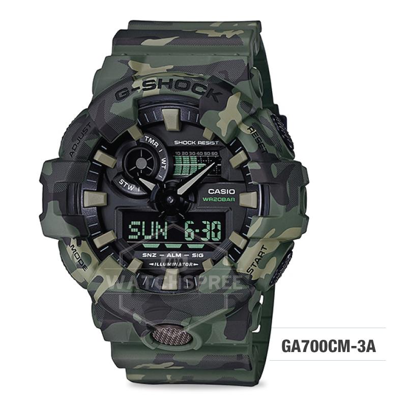 Casio G-Shock Special Color Model Khaki Camouflage Resin Band Watch GA700CM-3A GA-700CM-3A Watchspree
