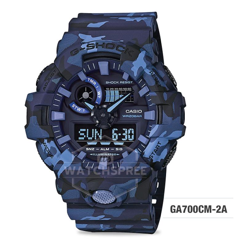 Casio G-Shock Special Color Model Navy Blue Camouflage Resin Band Watch GA700CM-2A GA-700CM-2A Watchspree