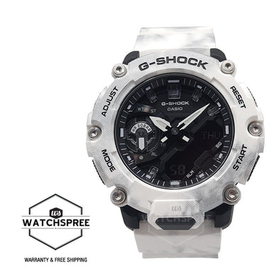 Casio G-Shock Special Colour Model Carbon Core Guard Structure Frozen Forest White Camouflage Resin Band Watch GA2200GC-7A GA-2200GC-7A Watchspree