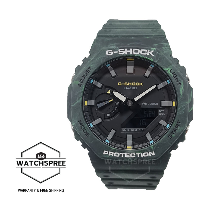 Casio G-Shock Special Colour Model Carbon Core Guard Structure Mystic Forest Mixed-Colour Green Resin Band Watch GA2100FR-3A GA-2100FR-3A Watchspree
