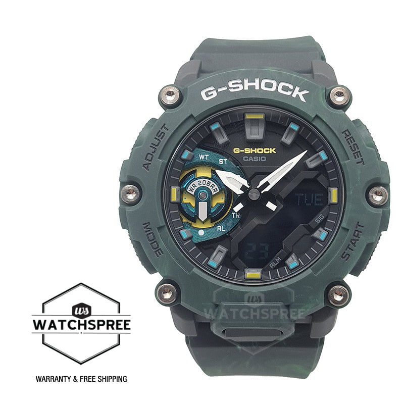 Casio G-Shock Special Colour Model Carbon Core Guard Structure Mystic Forest Mixed-Colour Green Resin Band Watch GA2200MFR-3A GA-2200MFR-3A Watchspree