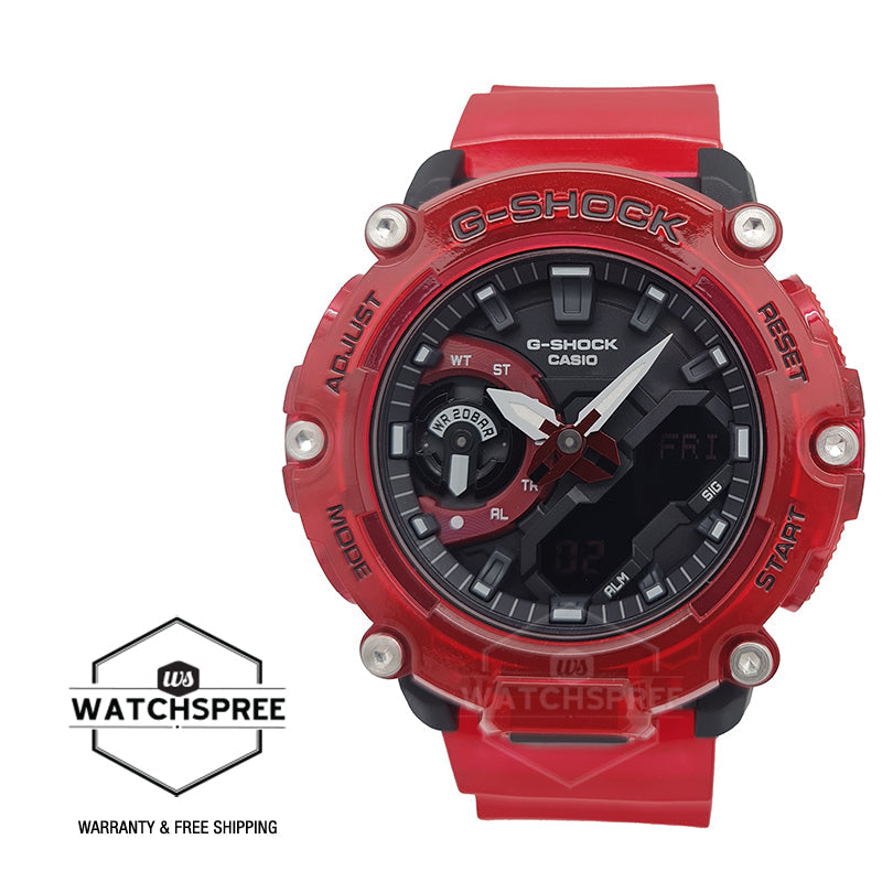 Casio G-Shock Special Colour Model Carbon Core Guard Structure Red Semi-Transparent Resin Band Watch GA2200SKL-4A GA-2200SKL-4A Watchspree