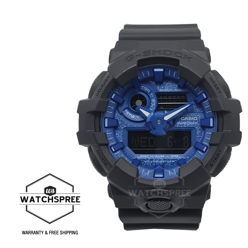 Casio G-Shock Special Colour Model GA-700 Lineup Paisley Blue Series Blue Resin Band Watch GA700BP-1A GA-700BP-1A Watchspree