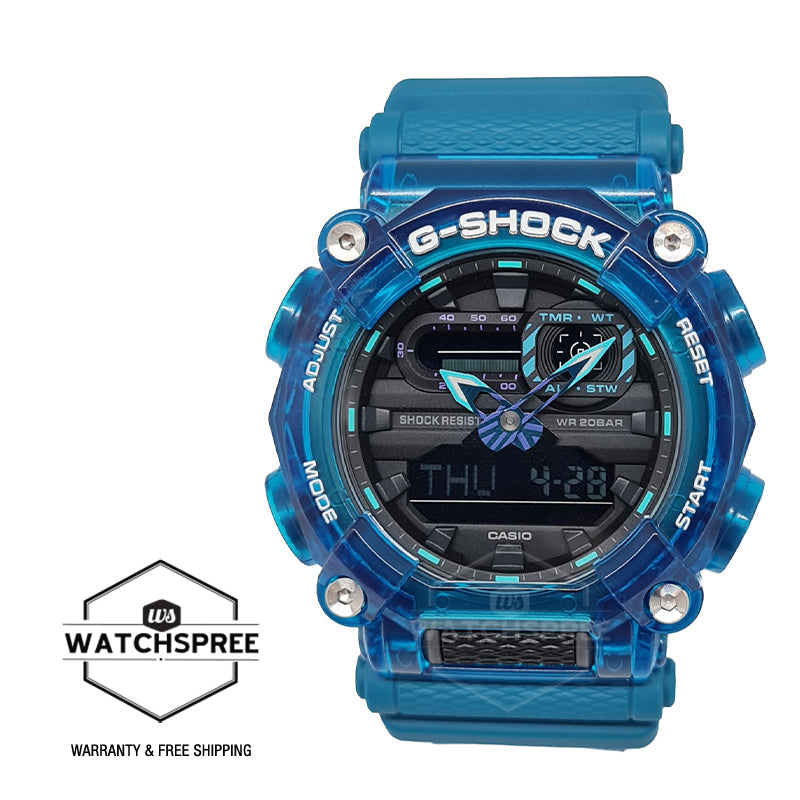Casio G-Shock Special Colour Model GA-900 Lineup Blue Semi-Transparent Resin Band Watch GA900SKL-2A GA-900SKL-2A Watchspree