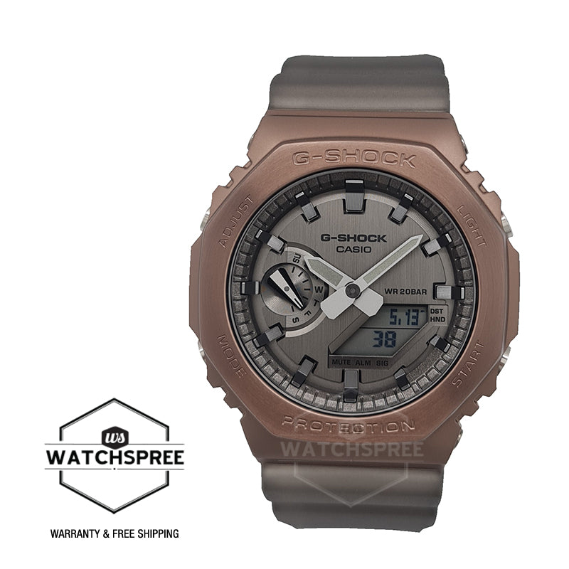 Casio G-Shock Special Colour Model Metal-Clad Octagonal Midnight Fog Series Brown Translucent Resin Band Watch GM2100MF-5A GM-2100MF-5A Watchspree