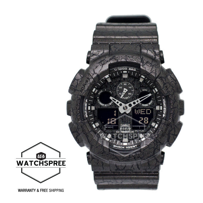 Casio G-Shock Standard Analog-Digital Black Cracked Pattern Watch GA100CG-1A Watchspree