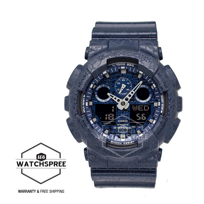 Casio G-Shock Standard Analog Digital Blue Cracked Pattern Watch GA100CG-2A Watchspree