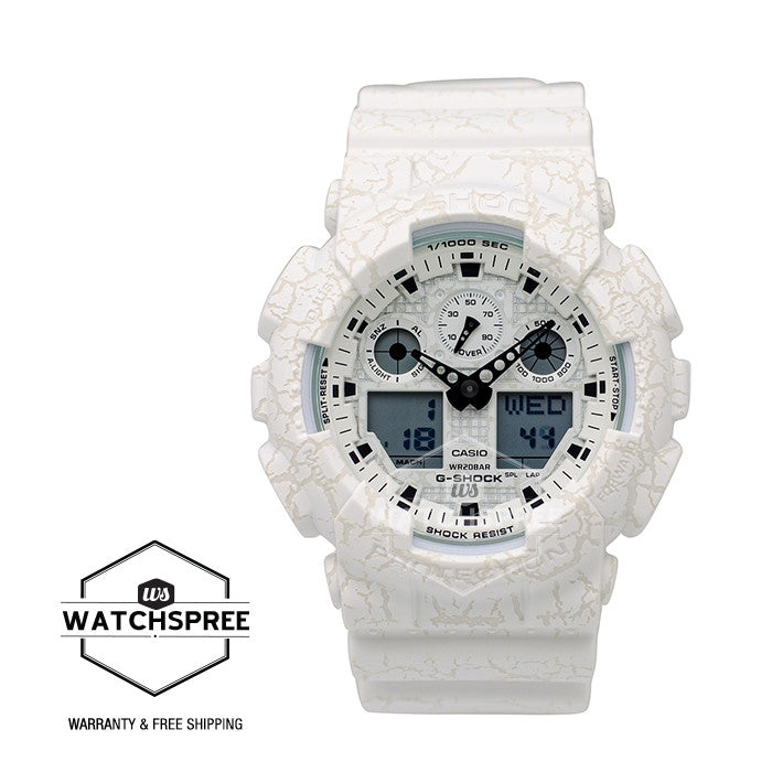 Casio G-Shock Standard Analog-Digital White Cracked Pattern Watch GA100CG-7A Watchspree