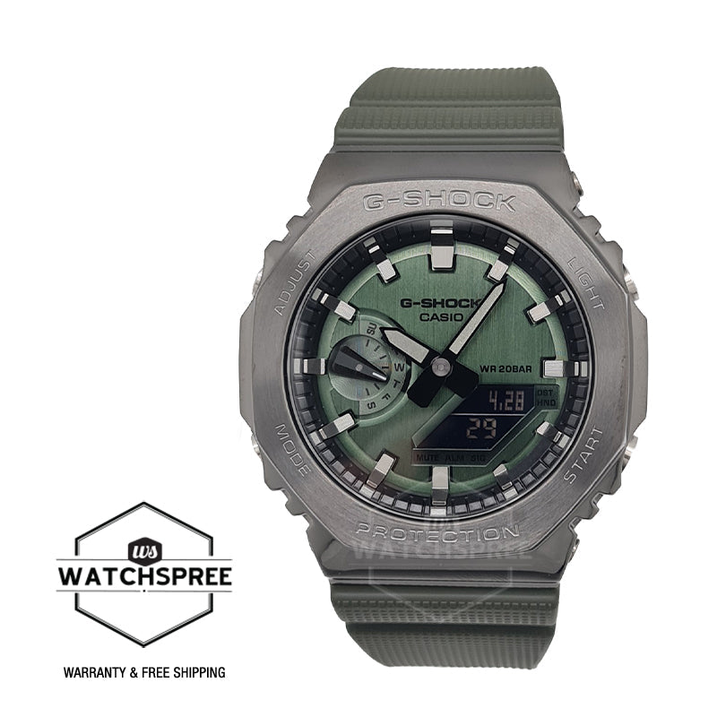 Casio G-Shock Standard-Bearer Metal-Clad Octagonal Green Resin Band Watch GM2100B-3A GM-2100B-3A Watchspree