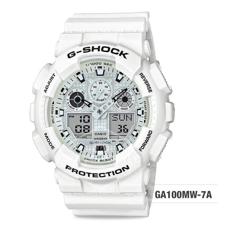 Casio G-Shock White Theme Special Color Model White Resin Band Watch GA100MW-7A GA-100MW-7A Watchspree