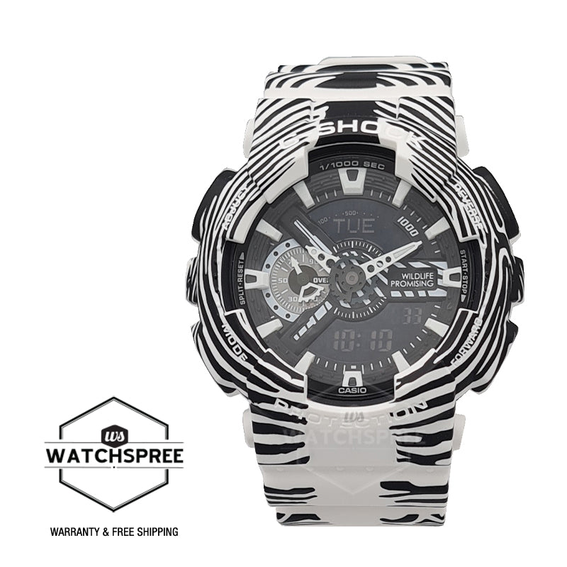 Casio G-Shock Wildlife Promising Collaboration Limited Models Black and White Stripes Resin Band Watch GA110WLP-7A GA-110WLP-7A Watchspree